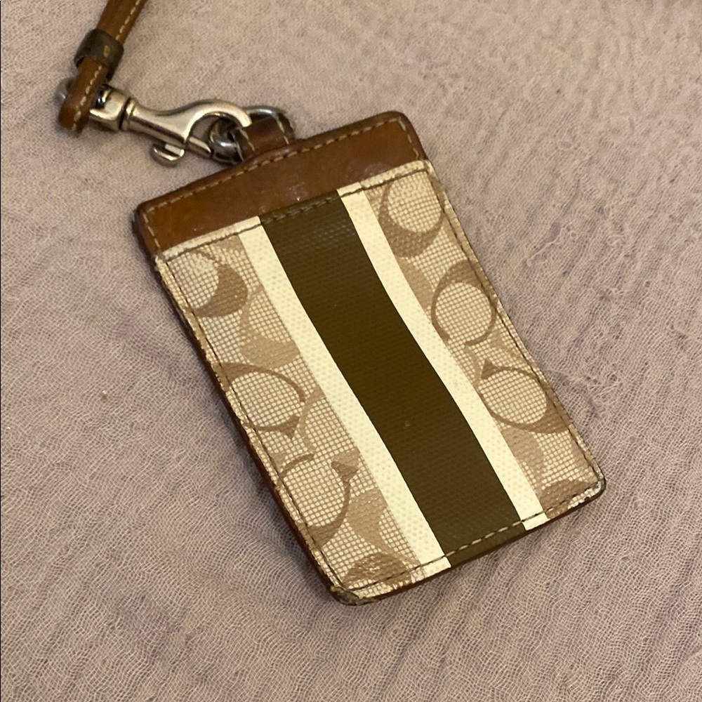 Coach Signature Card Holder with Strap - Brown and Cream - Picture 2 of 7